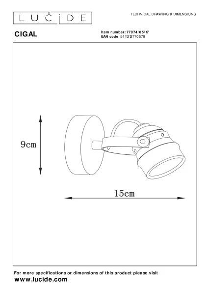Lucide CIGAL - Foco de techo - Ø 9 cm - LED - GU10 - 1x5W 2700K - Cobre - técnico